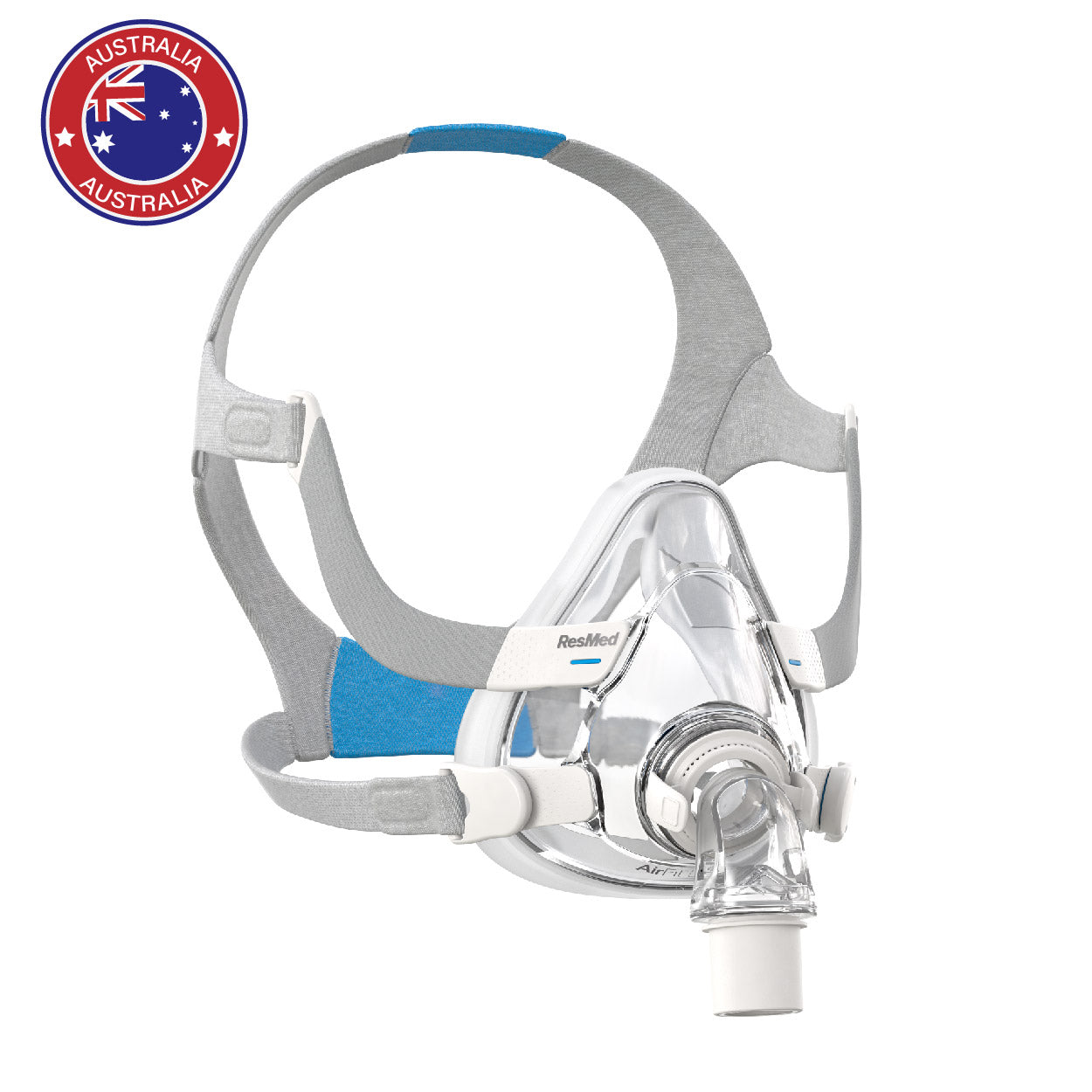 Front view of ResMed AirFit F20 CPAP mask without forehead support, providing open visibility