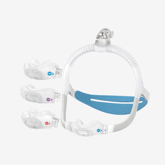 ResMed AirFit N30i QuietAir nasal CPAP mask for sleep apnea treatment.