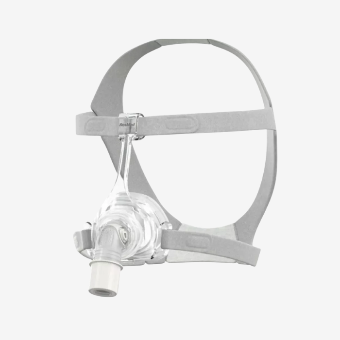 Side view of ResMed AirFit N20 Classic CPAP mask showing plush headgear and adaptive frame