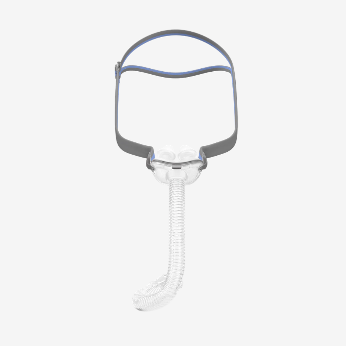 ResMed AirFit P10 lightweight nasal pillows CPAP mask for sleep apnea therapy.