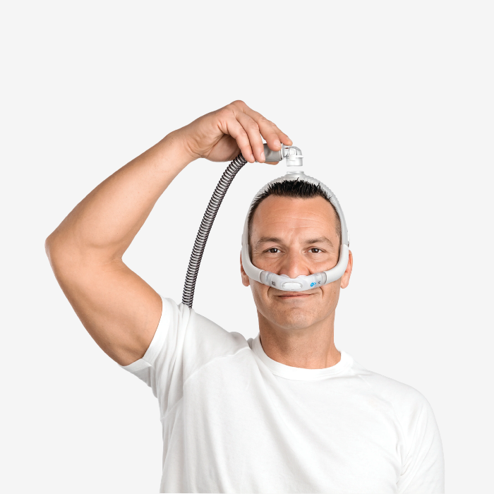 Comfortable CPAP nasal pillows mask with QuietAir vent – ResMed P30i Singapore | SG Medical