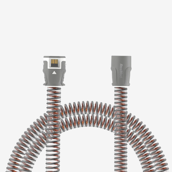 ResMed ClimateLineAir 11 heated CPAP hose with temperature sensor for sleep apnea treatment.