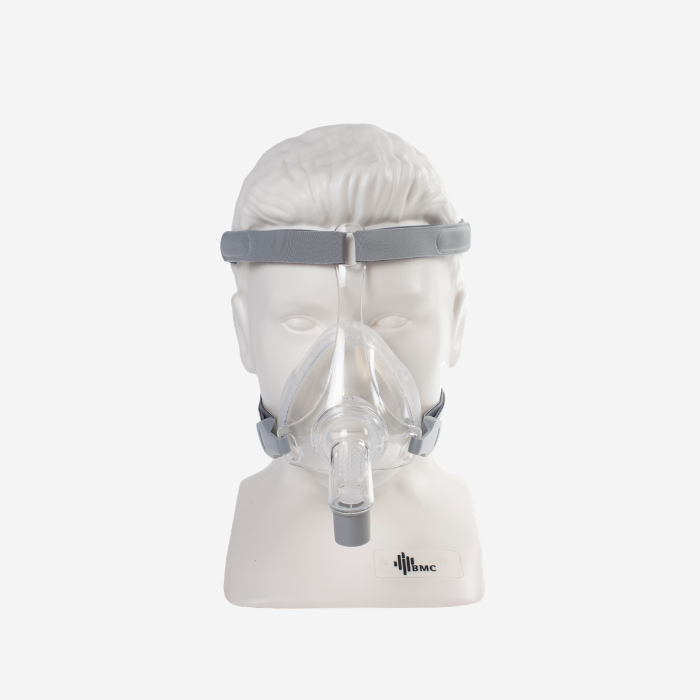 BMC F5 full face CPAP mask for sleep apnea treatment with soft cushion and slim frame design.