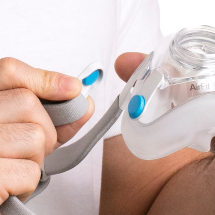 ResMed AirFit F20 mask headgear clips accessory for sleep apnea therapy.