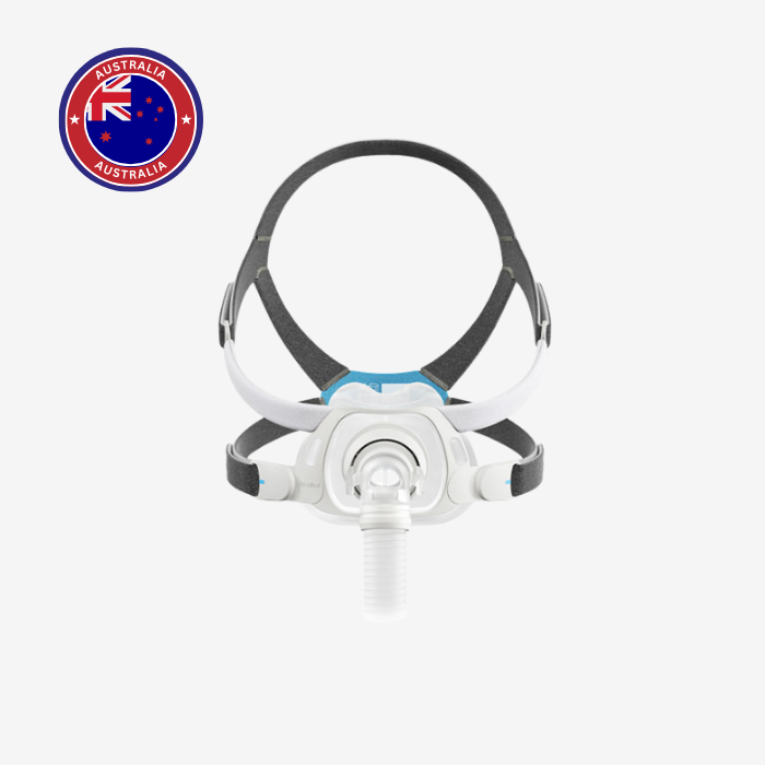 ResMed AirFit F40 full face CPAP mask with ultra-compact design for sleep apnea therapy.