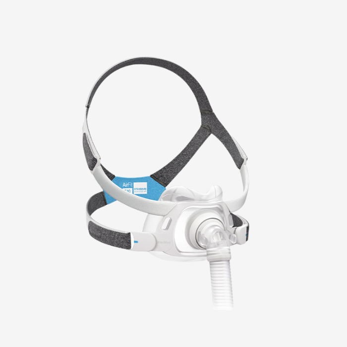 ResMed AirFit F40 full face CPAP mask with ultra-compact design for sleep apnea therapy.
