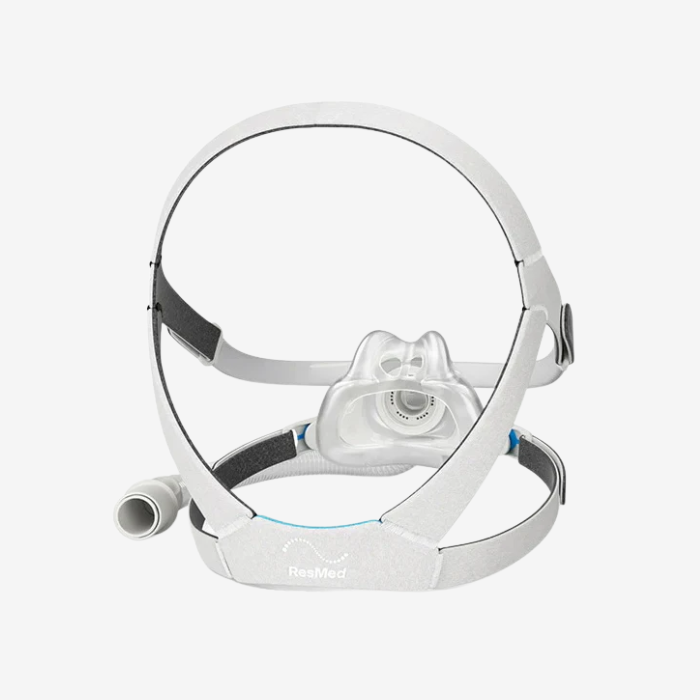 Back view ResMed AirFit F40 full face CPAP mask with flexible frame and magnetic clips for sleep apnea treatment.
