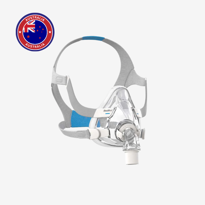 Front view of ResMed AirFit F20 CPAP mask without forehead support, providing open visibility