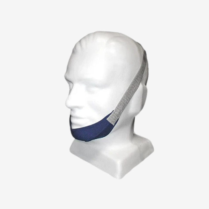 ResMed chin restraint strap for CPAP therapy to prevent mouth leaks in sleep apnea treatment.