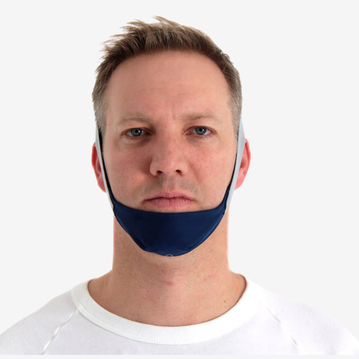 ResMed chin restraint strap for CPAP therapy to prevent mouth leaks in sleep apnea treatment.