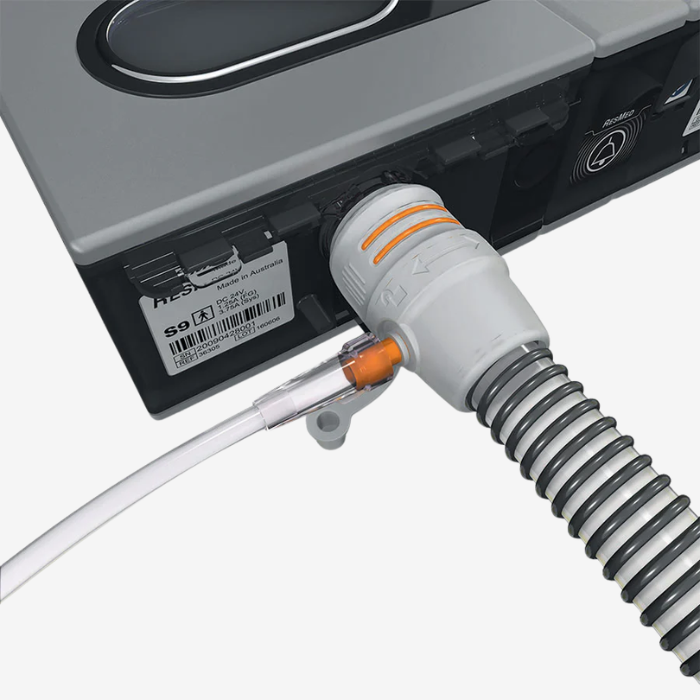 ResMed ClimateLineAir Oxy heated CPAP tubing compatible with ResMed CPAP machines for sleep therapy.