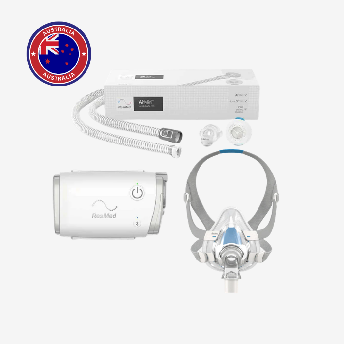 ResMed AirMini AutoSet CPAP machine with F20 mask for sleep apnea therapy in Singapore.
