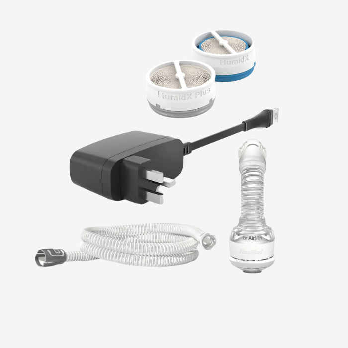 Portable CPAP solution Singapore – ResMed AirMini AutoSet with N20 mask and accessories for effective sleep apnea treatment