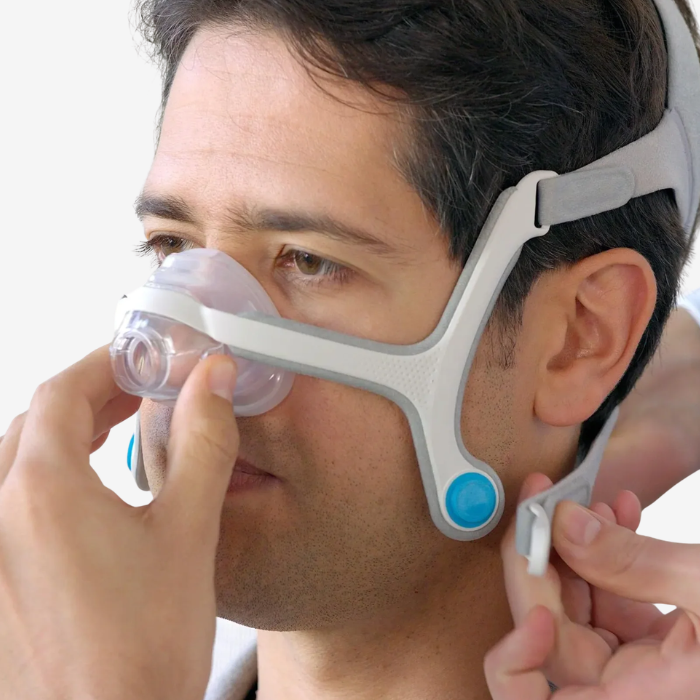 ResMed AirMini AutoSet CPAP machine with AirFit P10 mask for sleep apnea therapy in Singapore.